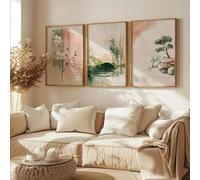 Prints On Canvas Painting Japandi Zen Landscape Wall Art Cherry Blossom Bonsai Scenery Poster Modern Home Living Room Decor(35x50cm-3Pcs/Frameless)