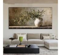 Prints On Canvas Painting Modern Olive Branch In White Pot Green Beige Brown Tone Tree Wall,Flat Poster Living Room Decor(30x60cm)