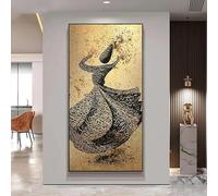 Prints On Canvas Painting Modern Turkish Whirling Dervish Dance Art Work Golden Brown Islamic Artwork For Living Room Decor(55X110cm)