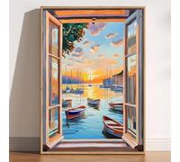 Prints on Canvas Painting Open Window Henri Matisse Print Patio Doors Italy Mediterranean Lake Como Office Home Decoration(50x75cm)