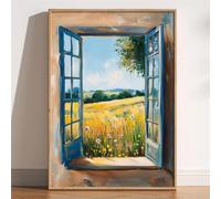 Prints on Canvas Painting Open Window Henri Matisse Print Patio Doors Italy Mediterranean Lake Como Office Home Decoration(40x60CM/Frameless)