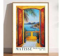 Prints on Canvas Painting Open Window Henri Matisse Print Patio Doors Italy Mediterranean Lake Como Office Home Decoration(60x90CM/Frameless)