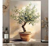 Prints On Canvas Painting Potted Olive Tree Wall Art Modern Retro Printing Poster Home Office Interior Decoration(40x55cm)