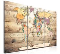 Prints on Canvas - Pin board World Map 120x80 cm/48"x32" 3 pieces Cork Board On Non-Woven Material XXL Memo Notice Board Pins Included Vision Board Images Pictures Home Decor Wall - Wood k-C-0035-p-f