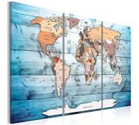 Prints on Canvas - Pin board World Map 60x40 cm/24"x16" 3 pieces Cork Board On Non-Woven Material XXL Memo Notice Board Pins Included Vision Board Images Pictures Home Decor Wall - Blue k-C-0035-p-h