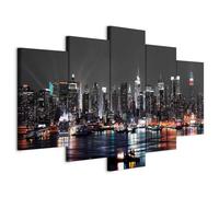 Prints on Canvas Wall Art 200x100 cm / 80"x40" 5 pcs Large Canvas Prints XXL - Art Deco Pictures for Bedroom Walls - Home Decor Wall Pictures for Living Room city new york NYC night d-A-0022-b-n