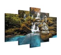 Prints on Canvas Wall Art 200x100 cm / 80"x40" 5 pcs Large Canvas Prints XXL - Art Deco Pictures for Bedroom Walls - Home Decor Wall Pictures for Living Room buddha nature waterfall c-C-0019-b-o