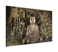 Prints on Canvas Wall Art Buddha 120x80 cm/48"x32" 3 pcs Large Canvas Prints XXL Art Deco Pictures for Bedroom Walls Home Decor Wall Pictures for Living Room Abstract Bamboo India Green 020113-288