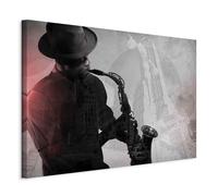 Prints on Canvas Wall Art Music 60x40 cm/24"x16" 1 pcs Large Canvas Prints XXL - Art Deco Pictures for Bedroom Walls - Home Decor Wall Pictures for Living Room jazz saxophone musician 020105-10