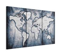 Prints on Canvas Wall Art World Map 120x80 cm/48"x32" 3 pcs Large Canvas Prints XXL Art Deco Pictures for Bedroom Walls Home Decor Wall Pictures for Living Room Continents Map Blue k-A-0067-b-c