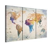 Prints on Canvas Wall Art World map 60x40 cm / 24"x16" 3 pcs Large Canvas Prints XXL - Art Deco Pictures for Bedroom Walls - Home Decor Wall Pictures for Living Room Maps International 020113-232