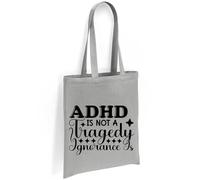 Printshirts ADHD Awareness Tote Bag - ADHD Is Not a Tragedy Ignorance Is Design - Funny Mental Health Quote Eco Friendly Reusable Canvas Shoulder Shopping Bag (Silver)