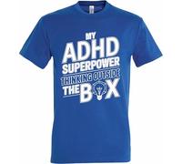 Printshirts ADHD T-Shirt | My ADHD Superpower Thinking Outside The Box Slogan | Funny Neurodiverse Graphic Top | Humour Gift Clothing for Men Women (UK, Alpha, XL, Regular, Regular, Royal Blue)