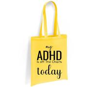 Printshirts ADHD Tote Bag - My ADHD Is Off The Charts Today Slogan, Bold Statement Canvas Shoulder Bag, Funny Mental Health Awareness Eco Reusable Everyday Shopper (Yellow)