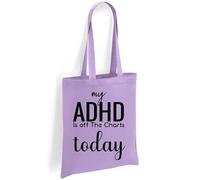 Printshirts ADHD Tote Bag - My ADHD Is Off The Charts Today Slogan, Bold Statement Canvas Shoulder Bag, Funny Mental Health Awareness Eco Reusable Everyday Shopper (Lavender)