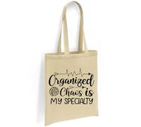 Printshirts ADHD Tote Bag - Organized Chaos Is My Specialty - Funny Mental Health Awareness Reusable Canvas Shopper, Eco Friendly Shoulder Bag Gift for Adults (Sapphire)