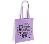 Printshirts ADHD Tote Bag - Too Many Thoughts Not Enough Time Slogan, Positive Mental Health Awareness Bag, Eco Reusable Canvas Shopper, Everyday Carry Tote (Lavender)