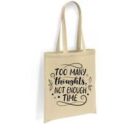 Printshirts ADHD Tote Bag - Too Many Thoughts Not Enough Time Slogan, Positive Mental Health Awareness Bag, Eco Reusable Canvas Shopper, Everyday Carry Tote (Natural)
