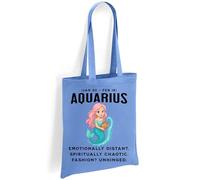 Printshirts Aquarius Zodiac Tote Bag - Funny Mermaid Star Sign Design with Astrology Dates, Reusable Cotton Bag for Aquarius Gifts, Shopping, Self-Care & Chaotic Fashion Vibes (Blue)