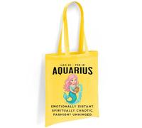 Printshirts Aquarius Zodiac Tote Bag - Funny Mermaid Star Sign Design with Astrology Dates, Reusable Cotton Bag for Aquarius Gifts, Shopping, Self-Care & Chaotic Fashion Vibes (Yellow)