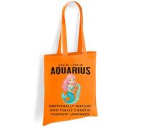 Printshirts Aquarius Zodiac Tote Bag - Funny Mermaid Star Sign Design with Astrology Dates, Reusable Cotton Bag for Aquarius Gifts, Shopping, Self-Care & Chaotic Fashion Vibes (Orange)