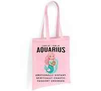 Printshirts Aquarius Zodiac Tote Bag - Funny Mermaid Star Sign Design with Astrology Dates, Reusable Cotton Bag for Aquarius Gifts, Shopping, Self-Care & Chaotic Fashion Vibes (Light Pink)