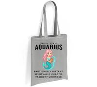 Printshirts Aquarius Zodiac Tote Bag - Funny Mermaid Star Sign Design with Astrology Dates, Reusable Cotton Bag for Aquarius Gifts, Shopping, Self-Care & Chaotic Fashion Vibes (Silver)