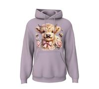 Printshirts Baby Highland Cow Hoodie - Cute Highland Cow with Pink Bow Design, Soft Farm Animal Hoodie for Women, Cozy Country Style Hoodie (UK, Alpha, 3XL, Regular, Regular, Lilac)