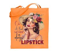 Printshirts Beauty Tote Bag - On a Bad Day There is Always Lipstick Design, Funny Makeup Lover Gift, Reusable Shopping Bag for Women, Stylish Fashion Accessory (Orange)