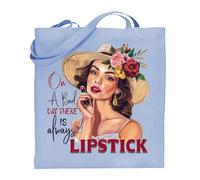 Printshirts Beauty Tote Bag - On a Bad Day There is Always Lipstick Design, Funny Makeup Lover Gift, Reusable Shopping Bag for Women, Stylish Fashion Accessory (Blue)