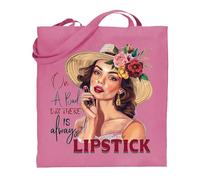 Printshirts Beauty Tote Bag - On a Bad Day There is Always Lipstick Design, Funny Makeup Lover Gift, Reusable Shopping Bag for Women, Stylish Fashion Accessory (Pink)