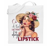 Printshirts Beauty Tote Bag - On a Bad Day There is Always Lipstick Design, Funny Makeup Lover Gift, Reusable Shopping Bag for Women, Stylish Fashion Accessory (White)