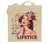 Printshirts Beauty Tote Bag - On a Bad Day There is Always Lipstick Design, Funny Makeup Lover Gift, Reusable Shopping Bag for Women, Stylish Fashion Accessory (Natural)