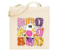 Printshirts Boo Boo Boo Halloween Tote Bag - Funny Ghost Design Canvas Bag for Trick or Treating, Reusable Cotton Tote for Kids, Adults & Spooky Season Sweets (Natural)