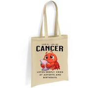 Printshirts Cancer Zodiac Tote Bag - Funny Star Sign Gift with Crying Crab Cartoon & Quote, Reusable Cotton Astrology Bag for Cancer Birthdays, Shopping & Emotional Support (Natural)