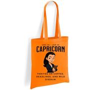 Printshirts Capricorn Zodiac Tote Bag - Funny Star Sign Gift with Bossy Cartoon & Quote, Reusable Cotton Astrology Bag for Capricorn Birthdays, Shopping & Daily Deadlines (Orange)
