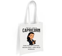 Printshirts Capricorn Zodiac Tote Bag - Funny Star Sign Gift with Bossy Cartoon & Quote, Reusable Cotton Astrology Bag for Capricorn Birthdays, Shopping & Daily Deadlines (White)