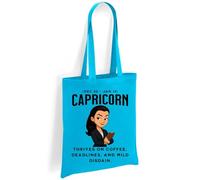Printshirts Capricorn Zodiac Tote Bag - Funny Star Sign Gift with Bossy Cartoon & Quote, Reusable Cotton Astrology Bag for Capricorn Birthdays, Shopping & Daily Deadlines (Sapphire)