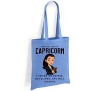 Printshirts Capricorn Zodiac Tote Bag - Funny Star Sign Gift with Bossy Cartoon & Quote, Reusable Cotton Astrology Bag for Capricorn Birthdays, Shopping & Daily Deadlines (Blue)
