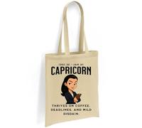 Printshirts Capricorn Zodiac Tote Bag - Funny Star Sign Gift with Bossy Cartoon & Quote, Reusable Cotton Astrology Bag for Capricorn Birthdays, Shopping & Daily Deadlines (Natural)