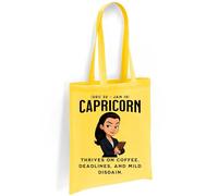 Printshirts Capricorn Zodiac Tote Bag - Funny Star Sign Gift with Bossy Cartoon & Quote, Reusable Cotton Astrology Bag for Capricorn Birthdays, Shopping & Daily Deadlines (Yellow)