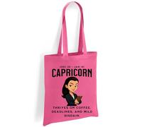 Printshirts Capricorn Zodiac Tote Bag - Funny Star Sign Gift with Bossy Cartoon & Quote, Reusable Cotton Astrology Bag for Capricorn Birthdays, Shopping & Daily Deadlines (Pink)