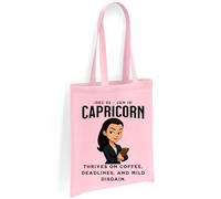 Printshirts Capricorn Zodiac Tote Bag - Funny Star Sign Gift with Bossy Cartoon & Quote, Reusable Cotton Astrology Bag for Capricorn Birthdays, Shopping & Daily Deadlines (Light Pink)