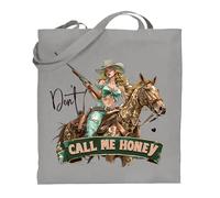 Printshirts Don’t Call Me Honey Tote Bag - Retro Cowgirl Pin Up Riding Horse with Rifle, Funny Western Sarcasm Quote, Reusable Shopping Bag Gift for Women (Silver)