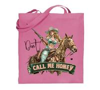 Printshirts Don’t Call Me Honey Tote Bag - Retro Cowgirl Pin Up Riding Horse with Rifle, Funny Western Sarcasm Quote, Reusable Shopping Bag Gift for Women (Pink)