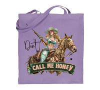 Printshirts Don’t Call Me Honey Tote Bag - Retro Cowgirl Pin Up Riding Horse with Rifle, Funny Western Sarcasm Quote, Reusable Shopping Bag Gift for Women (Lavender)