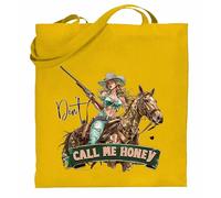 Printshirts Don’t Call Me Honey Tote Bag - Retro Cowgirl Pin Up Riding Horse with Rifle, Funny Western Sarcasm Quote, Reusable Shopping Bag Gift for Women (Yellow)