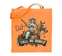 Printshirts Don’t Call Me Honey Tote Bag - Retro Cowgirl Pin Up Riding Horse with Rifle, Funny Western Sarcasm Quote, Reusable Shopping Bag Gift for Women (Orange)