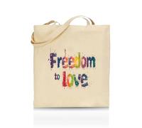 Printshirts Freedom To Love Tote Bag - Funny LGBTQ+ Reusable Shopper - Pride Flag Design - Eco Cotton Bag for Gifts, Festivals, Protests & Everyday Use (Natural)