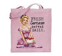 Printshirts Fresh Sarcasm Served Daily Tote Bag - Retro Pin Up Girl Funny Sarcastic Shopping Bag, Reusable Vintage Style Satire Tote, Gift for Women and Teens (Light Pink)